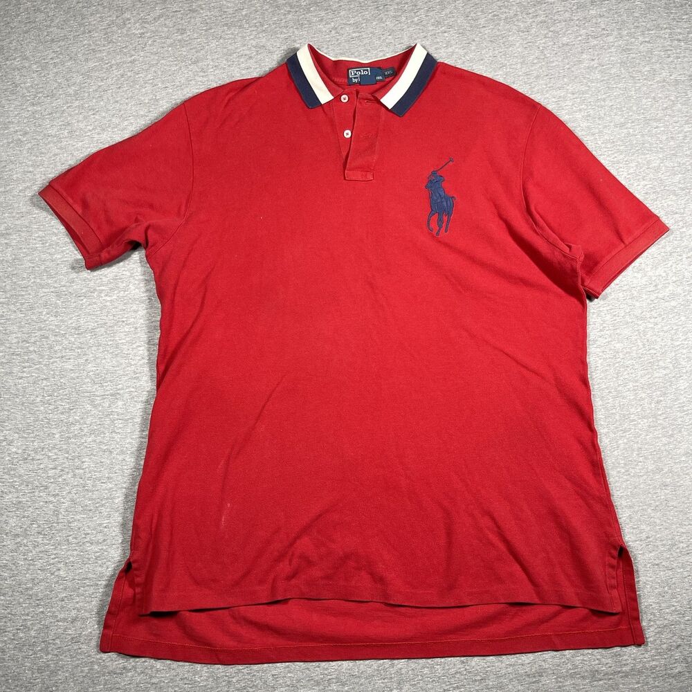 Polo Ralph Lauren Polo Mens 2XL Red 100% Cotton Collared Short Sleeve Big Pony